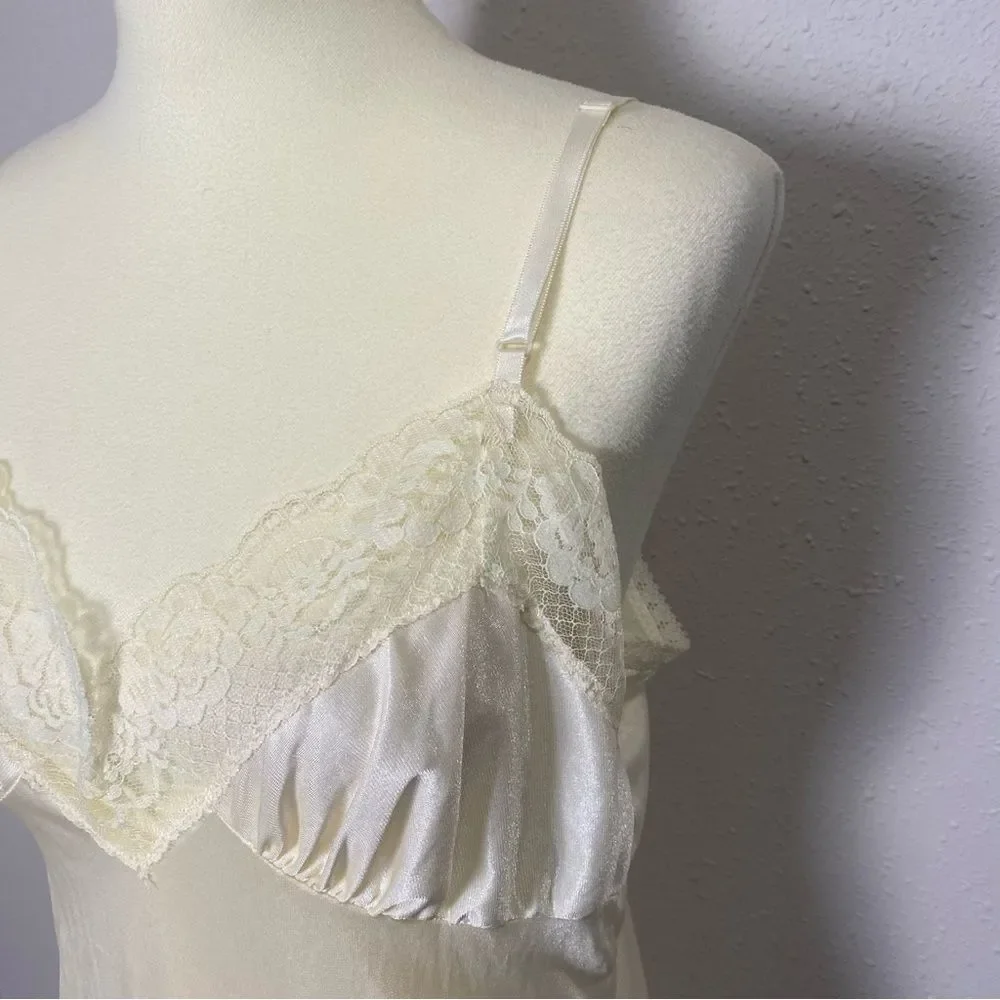 Vintage 80's Union Made Off White Lace Slip Dress Women's Size 38